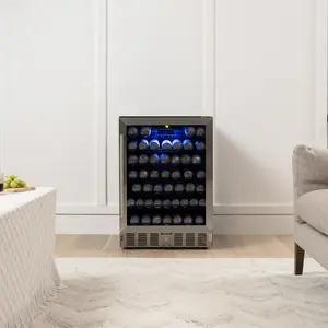 Antarctic Star 24" Dual Zone Wine Fridge – 52 Bottle Built-in or Freestanding Wine Cooler with Glass Door & Blue LED Light