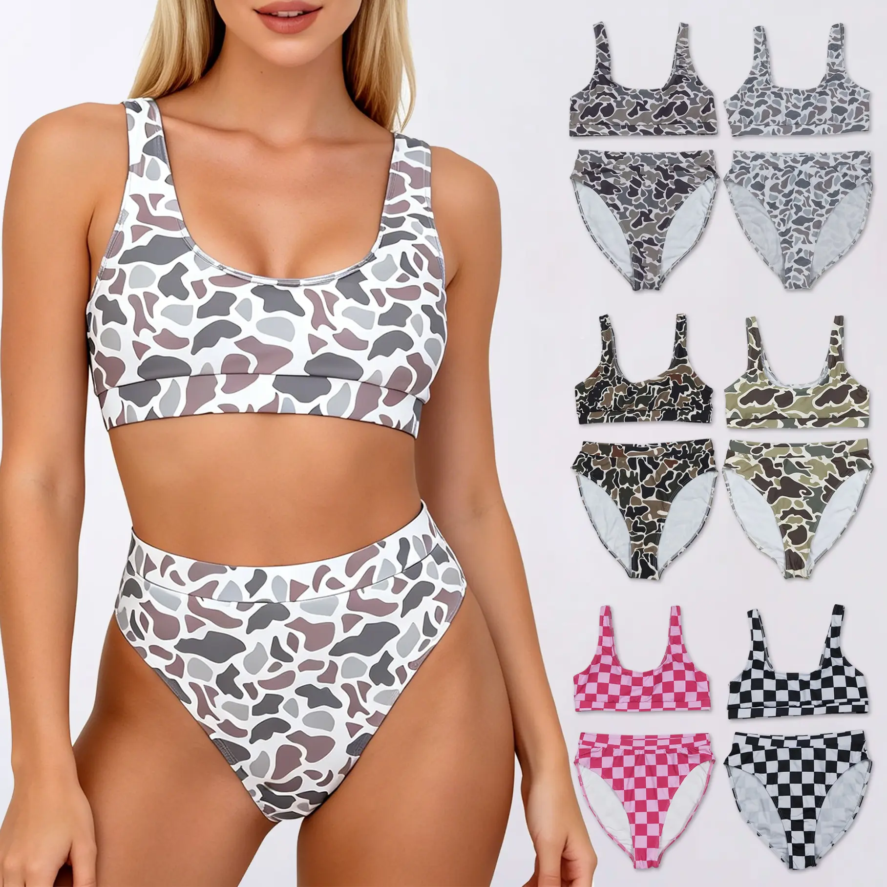 Women Camo Two Piece Swimsuit Bikini Set With High Waisted Bottom Summer Swimwear