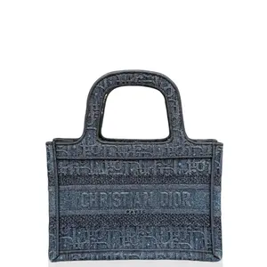 Pre-owned Dior Leather tote bags Mini Book Tote Canvas Blue (ko020226a0)