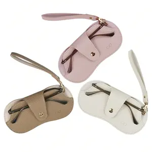 3 Pack Soft Leather Sunglasses Bag, Portable Eyeglass Case Holder Slim Glasses Pouch With Button Clip Wrist Strap, Eyewear Sleeve For Women Men