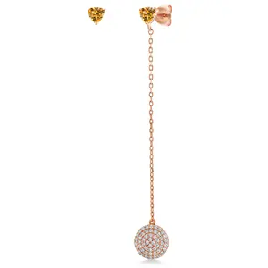 Gem Stone King Asymmetrical Gemstone Birthstone Drop Long Chain Earrings for Women in 18K Rose Gold Plated Silver | Trillion Cut 4MM | Mismatched Dangle Earrings