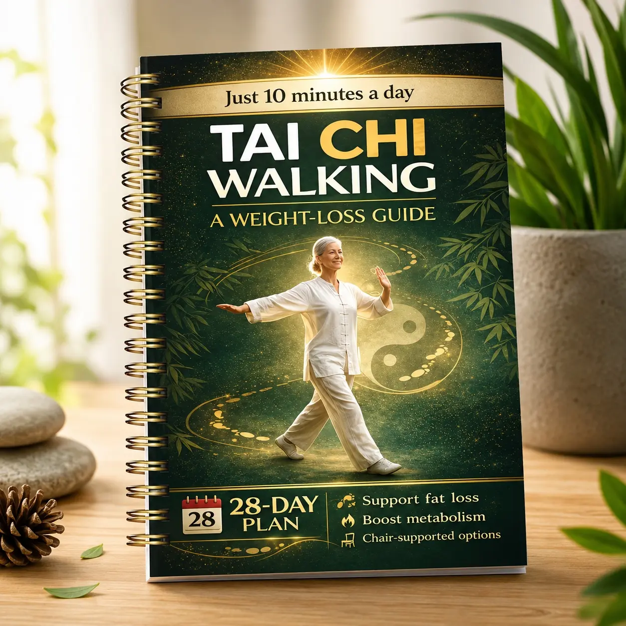 28-Day Exercise Plan for Seniors, Tai Chi Walking Focus, Chair Support, Gentle Low Intensity, Balance Promotion, Outdoor Environment, Spiral Bound Guided Planner Notebook, Fitness Journal, Workout Journal, Chair Supported Options, Health