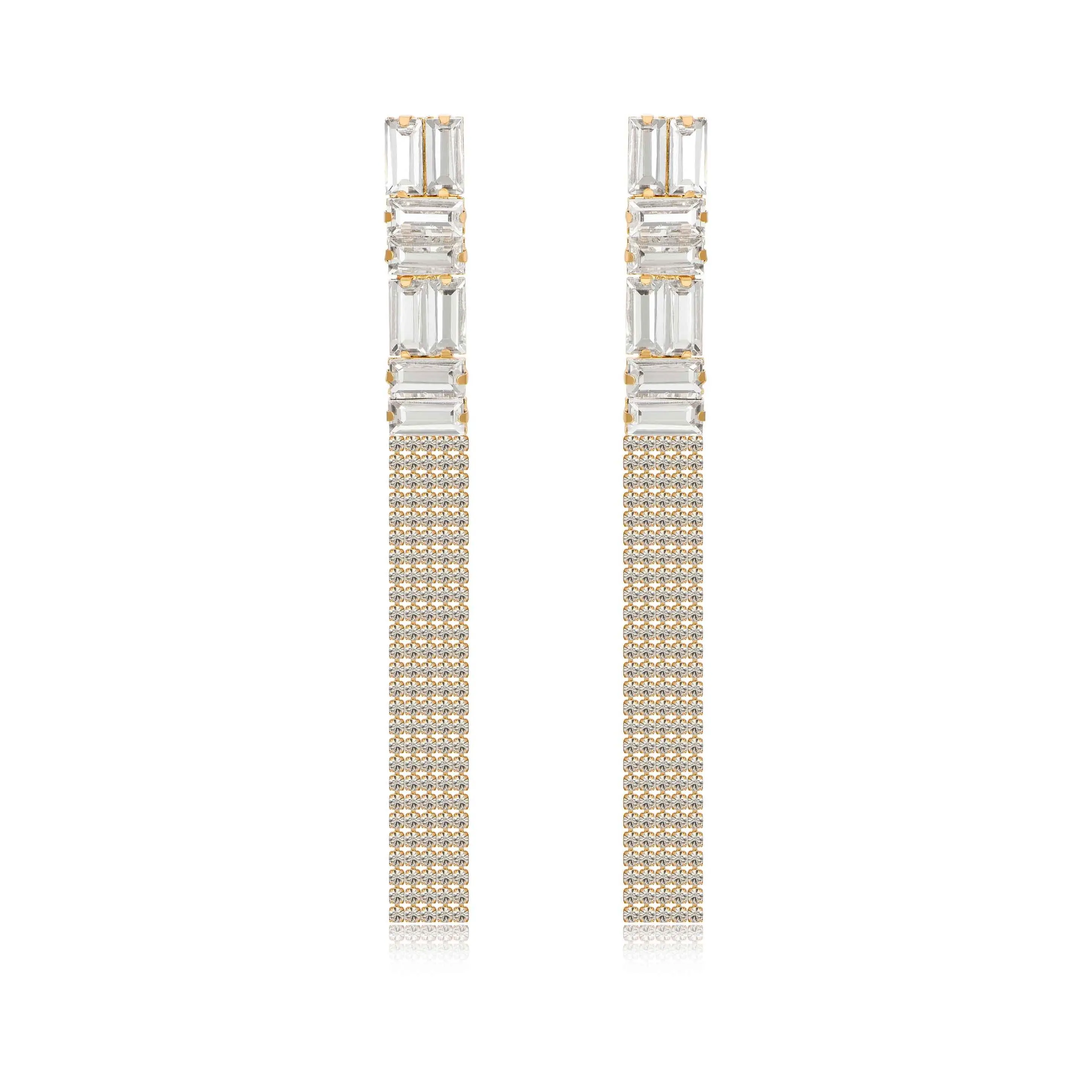 Ettika Art Deco Crystal Chain Earrings – 18K Gold Plated, Glass Dangle Earrings for Women, 4.2" Elegant Statement Jewelry
