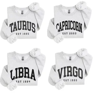 (Leave A Note) Custom Year, Custom Zodiac Sweatshirt – Ash Grey Color, Est Your Year Astrology Pullover, Cute Horoscope Energy Gift, Unisex Crewneck Sweatshirt, Birthday Zodiac Sign Outfit 2025