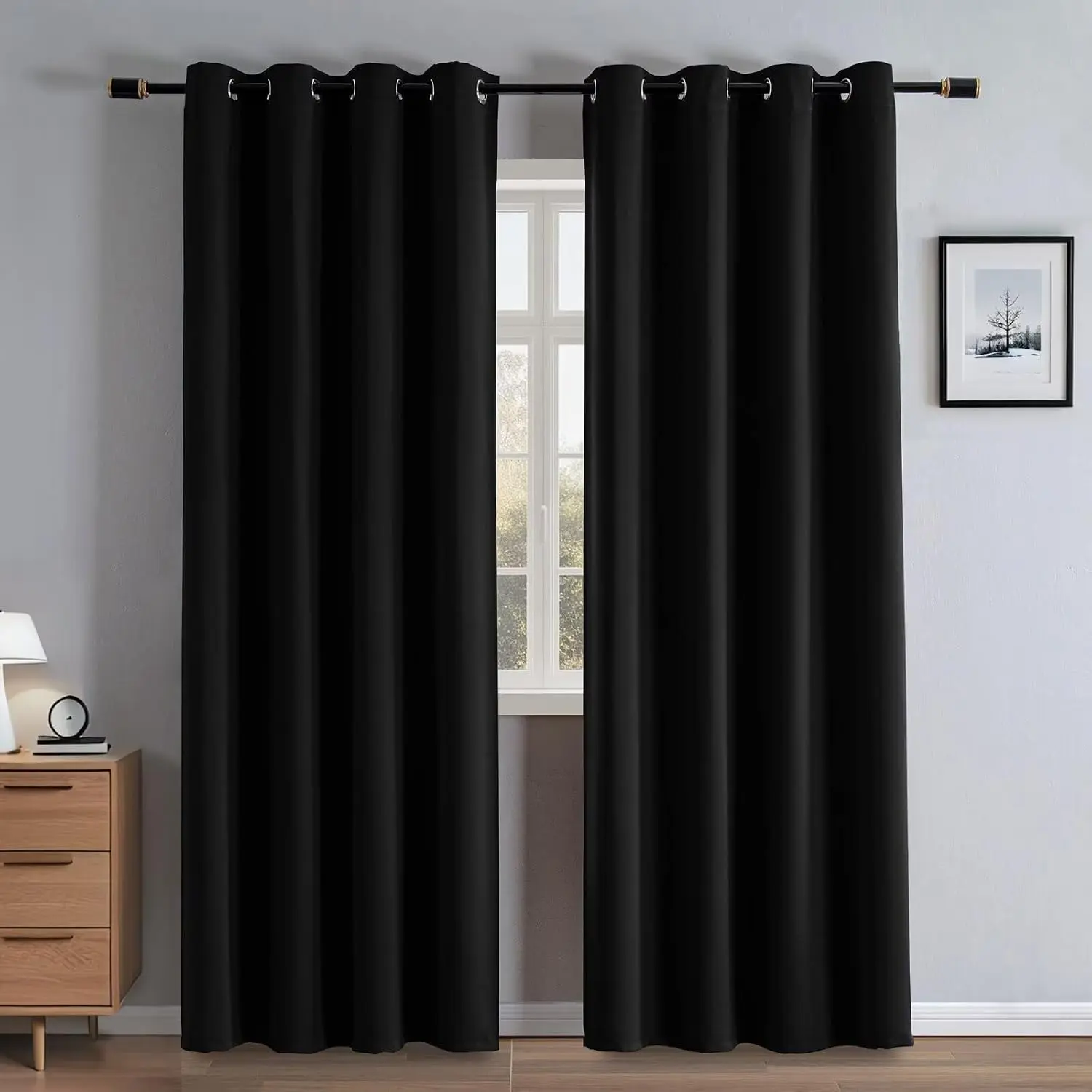 96 Inch Curtains for Bedroom, Blackout Curtains 96 Inches Long 2 Panel Set, Thermal Grommet Energy Saving Room Darkening Drapes for Living Room Window(W52 x L96, Black)