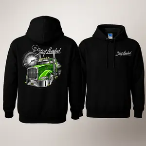 Stay Loaded Hoodie with 2 Sides Graphic, Bold Green Semi Truck Back Print with Stopwatch and Script Logo, Front Stay Loaded Apparel Chest Logo, Soft Cotton Blend Hoodie, Streetwear Apparel for Men and Women, Gift for Truckers and Diesel Enthusiasts