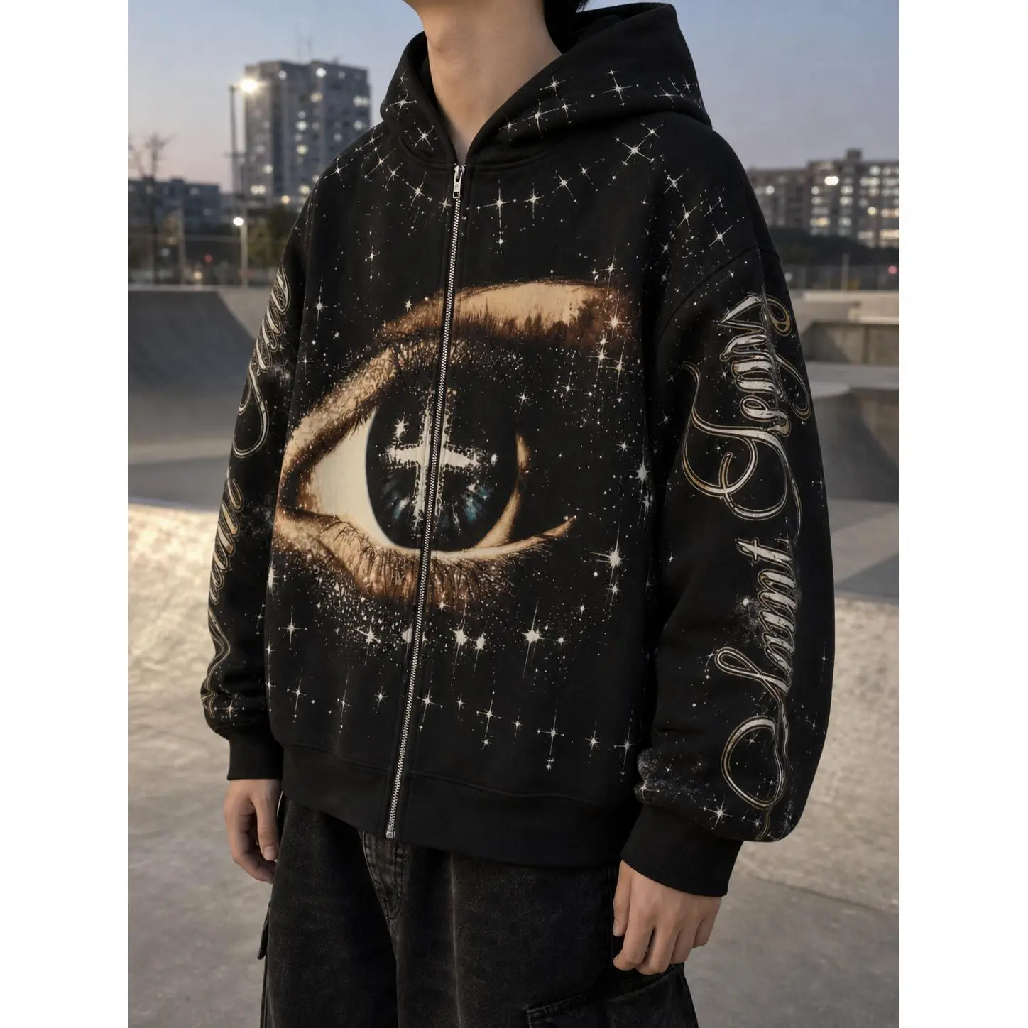 Men's Oversized Zip-Up 3D Starry Sky Galaxy Print Hoodie - Soft Polyester Blend Long Sleeve Tops, Cozy Fleece Casual Fall Layer, Teen Gift Streetwear, Cold Wash Compatible Menswear Sweatshirts