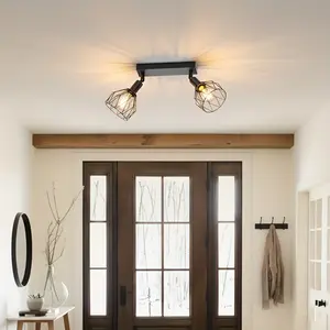 Simple Hollow Diamond E14 Ceiling Light, American Industrial Style for Bedroom Dining Room Living Room Hallway, Elegant Iron Fixture