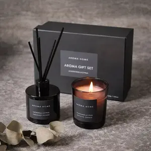 Lemon Basil & Citrus Aroma Candle and Diffuser Bowl Gift Set in Box - Light Home Fragrance Freshener for Spa, Office .