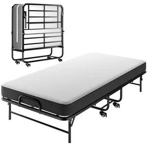 Cozy Castle Twin Folding Bed with Mattress, 75" x 38" Portable Rollaway Bed for Adults, with 5" Memory Foam Mattress, Space-Saving Sturdy Metal Frame