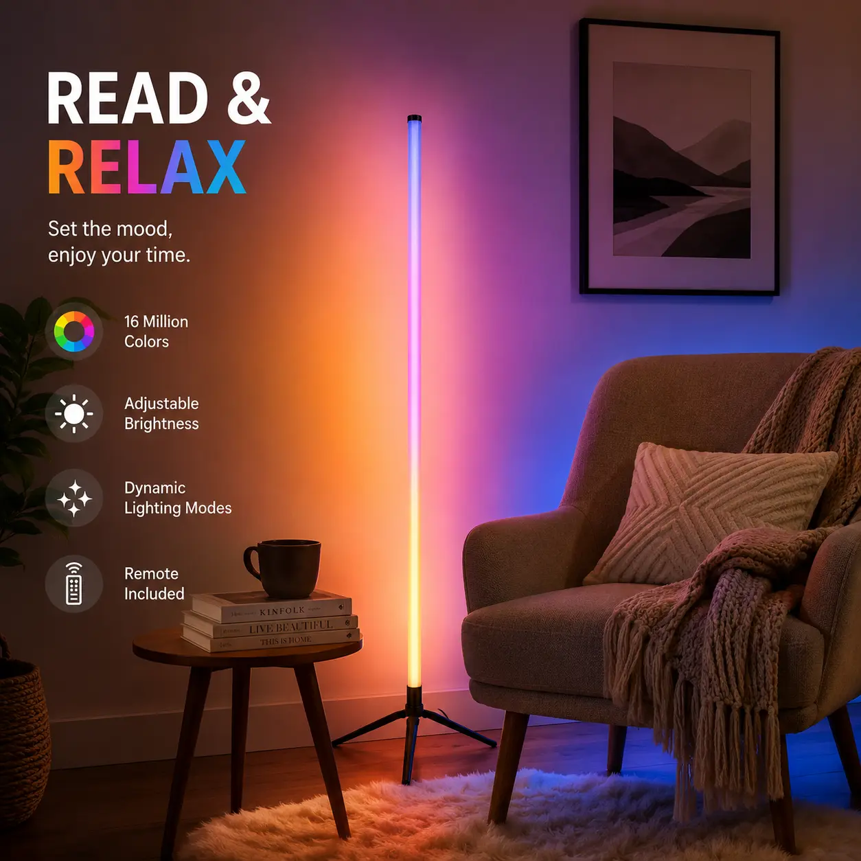 1PC/2PCS RGBIC Ambient Standing Lamp, Corner-Fit Triangle LED Light with Mobile App, Remote, Personalized Colors, Dimming and Timer for Dorm, Bedroom & Living Area