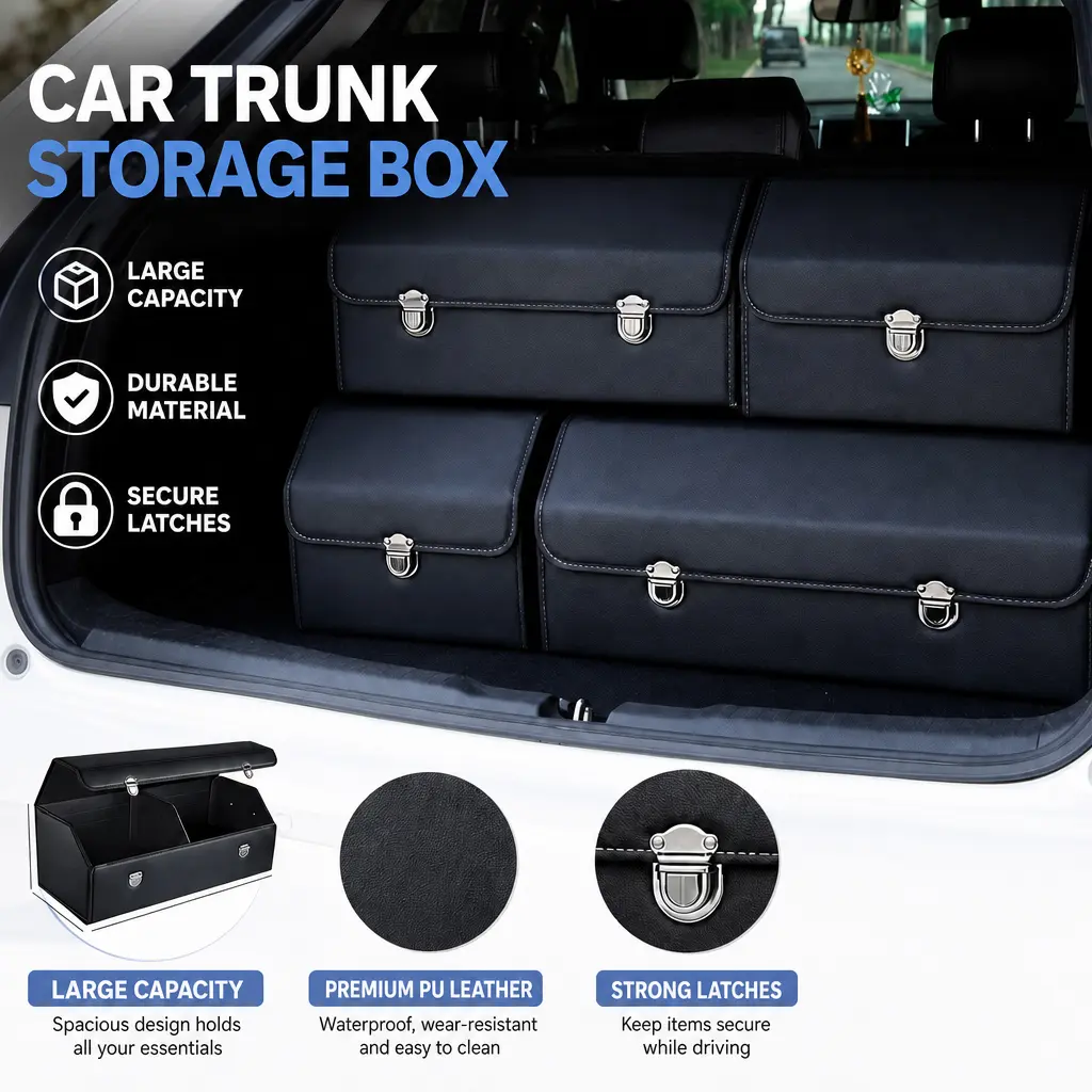 Car Trunk Organizer with Lid, Collapsible Car Trunk Storage OrganizerMulti-Compartment Car Organizer for Auto, SUV, Truck, Minivan, Highquality Material