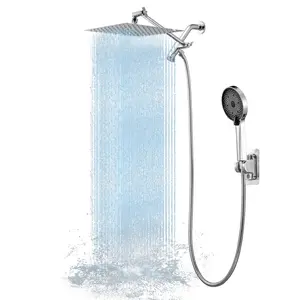 NGNP Shower Head,10" High Pressure Shower Combo,Rainfall Shower System with Handheld Spray,All Metal 3-Way Diverter & 59ft Hose,Anti-Clog Nozzles,Easy to Install in Bathrooms