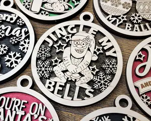 Naughty But Funny Christmas Ornaments, Handmade Laser Engraved Christmas Ornaments, Unique Wooden Christmas Ornaments