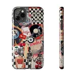 Disco Skater Girl Vintage 8 Ball Collage Phone Case, Edgy Cherry Disco Print, Vintage Case for iPhone 16 15 14 13 12 11 Pro Max 8 Plus X XR