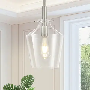 Clear Glass Bell Pendant Light Modern Single Head Hanging Lamp for Kitchen Island Black Gold Brushed Nickel Chrome Finish，E26，Bulb not included