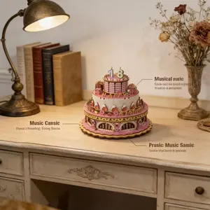 Handmade Real Wood Birthday Cake Decoration, 3D DIY Craft, Cute Style Desktop Decor, Creative Gift, Home Living Room Bedroom Shelf Ornament