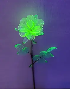 Uranium Glass Long Stemmed Rose - Hand-Made Vaseline Glass Flower 10"
