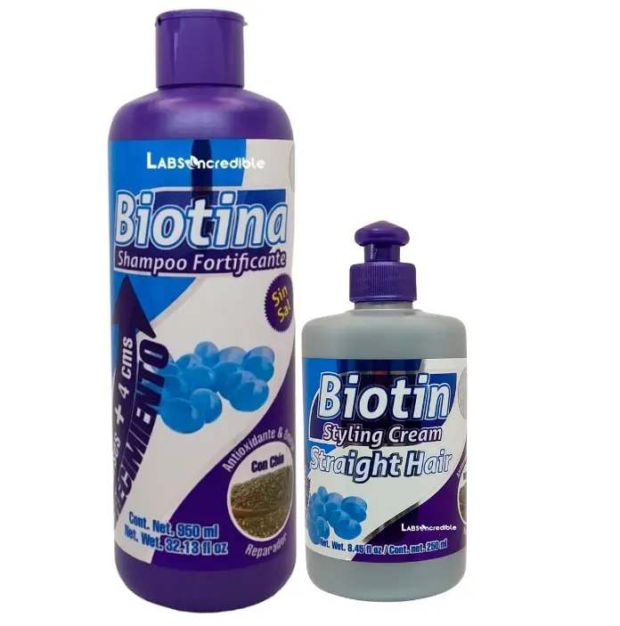 LABS Biotin Infused Shampoo & Chia Hair Cream Set, Fortifying & Repairing Haircare for Straight Hair, Lightweight Anti-Frizz Formula, 32oz, Cleanser, Volume Repair Shampoo, Chamomile, Aluminum Free, Limited Edition, Adults, Multi-Pack
