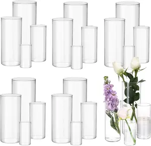 Clear Glass Cylinder Vases - 24pcs, 4, 6, 8, 10 Inch Tall, Versatile for Centerpieces, Glass Flower Vase & Floating Candle Holder