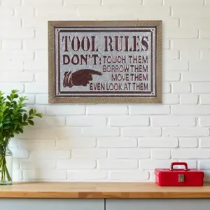 360 Stand Wooden Work Tools Wall Decor Plaque Sign - 15x20 in. Handcrafted Brown & Gray Wood-Galvanized Metal Tool Rules, Farmhouse-Cottage Hanging Home Decor Gift for Home Supplies, Rectangle Design