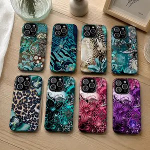 Vintage Teal Leopard Print Aesthetic PhoneCase Leopard Zebra Butterfly Vintage CollageArt Phone Case, Boho Patchwork Tough CaseCollection, Suitable for iPhone17 16 15 14 13 12 11 ProMax/Plus and Samsung Galaxy S26 S25 S24 S23 S22