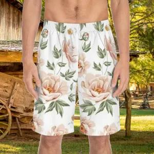Floral Peony Board Shorts — Vintage Rose All-Over Print