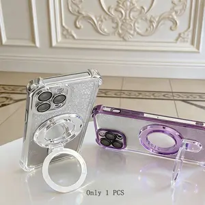 1 Pack, 4 Colors Luxury Glitter Magnetic Phone Ring Holder | Bling Foldable Stand for MagSafe | Strong Grip, Hands-Free Viewing, No Charging Blockage | Compatible with iPhone 16/15/14 | For Fashionable Women, Office Workers & Students | Ideal for Home, Ca