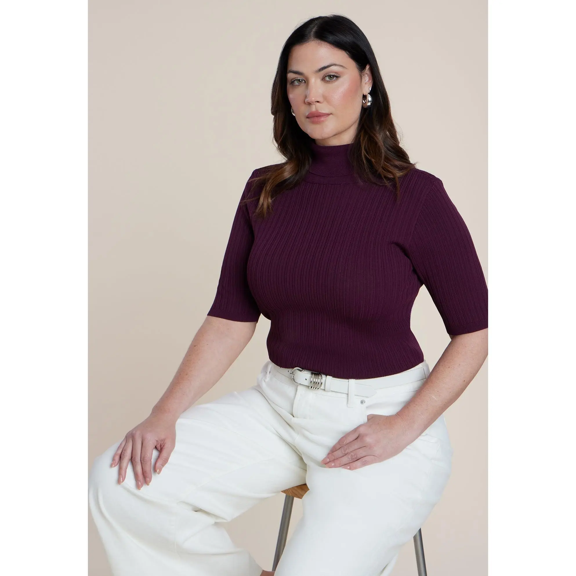 ELOQUII Women's Plus Size Ribbed Turtleneck Sweater