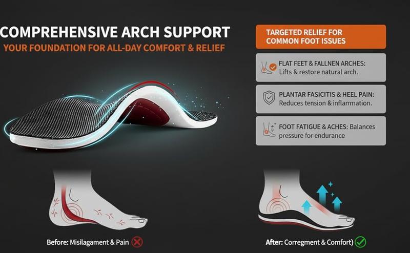 Steady Step Insoles, Plantar Fasciitis Arch Support Orthotic Insoles for Men - Gel Insole| Arch Support Flat Feet Heel Pain Fallen Arches Shock Absorption Insole for Women & Men
