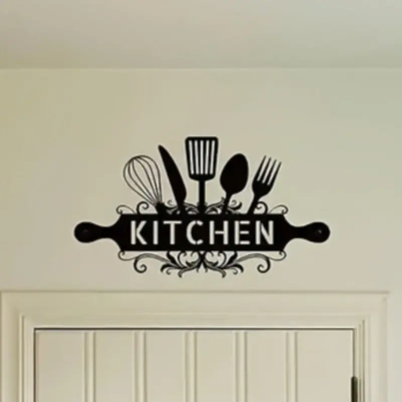 1pc Kitchen Wall Art Hanging Decoration - Black Metal Simple Kitchen Logo, Farmhouse Wall Decoration, Home Kitchen Restaurant Decoration, Aesthetic Design