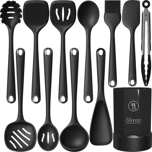 10PCS Cream White Stainless Steel Core Silicone Kitchen Utensils Set with Ergonomic Shape Slotted Cooking Spoons - Heat Resistant, BPA Free, Dishwasher Safe for Nonstick Cookware, Ergonomic Shape Cooking Spoons