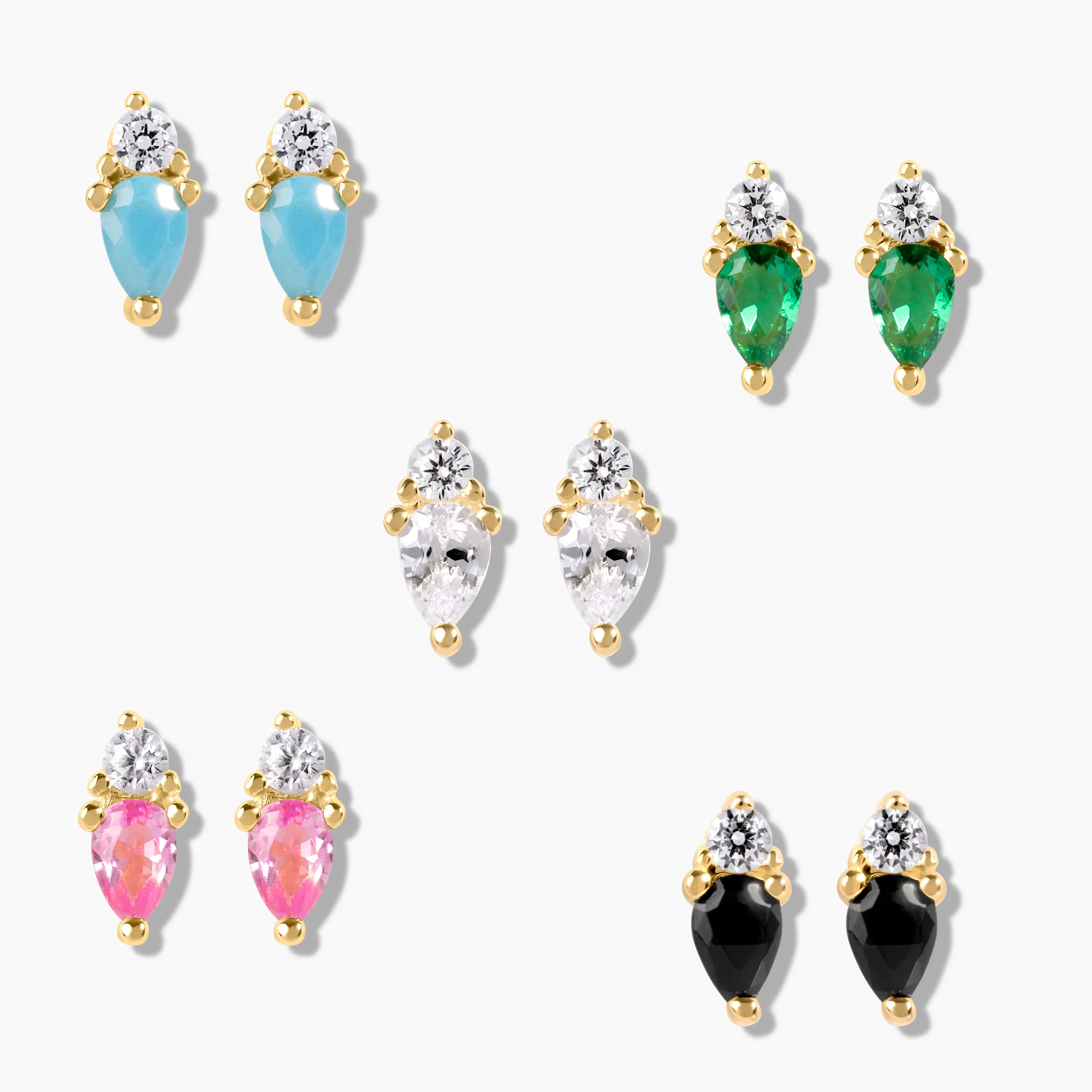 Swagy Chic Style 6-Piece Mini Marquise Gold Stud Earrings Set - Hypoallergenic Cubic Zirconia Emerald Earrings, Tarnish-Free Versatile Costume Jewelry for Daily Wear, Cubic Zirconia Earrings
