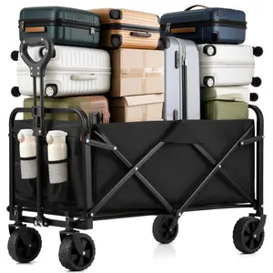 Foldable Handcart Foldable 37inch Long 480 lbs Capacity Heavy Duty Beach Cart Shopping Cart with Wheels Suitable for Grocery Store Camping Shopping Fishing Garden Cart