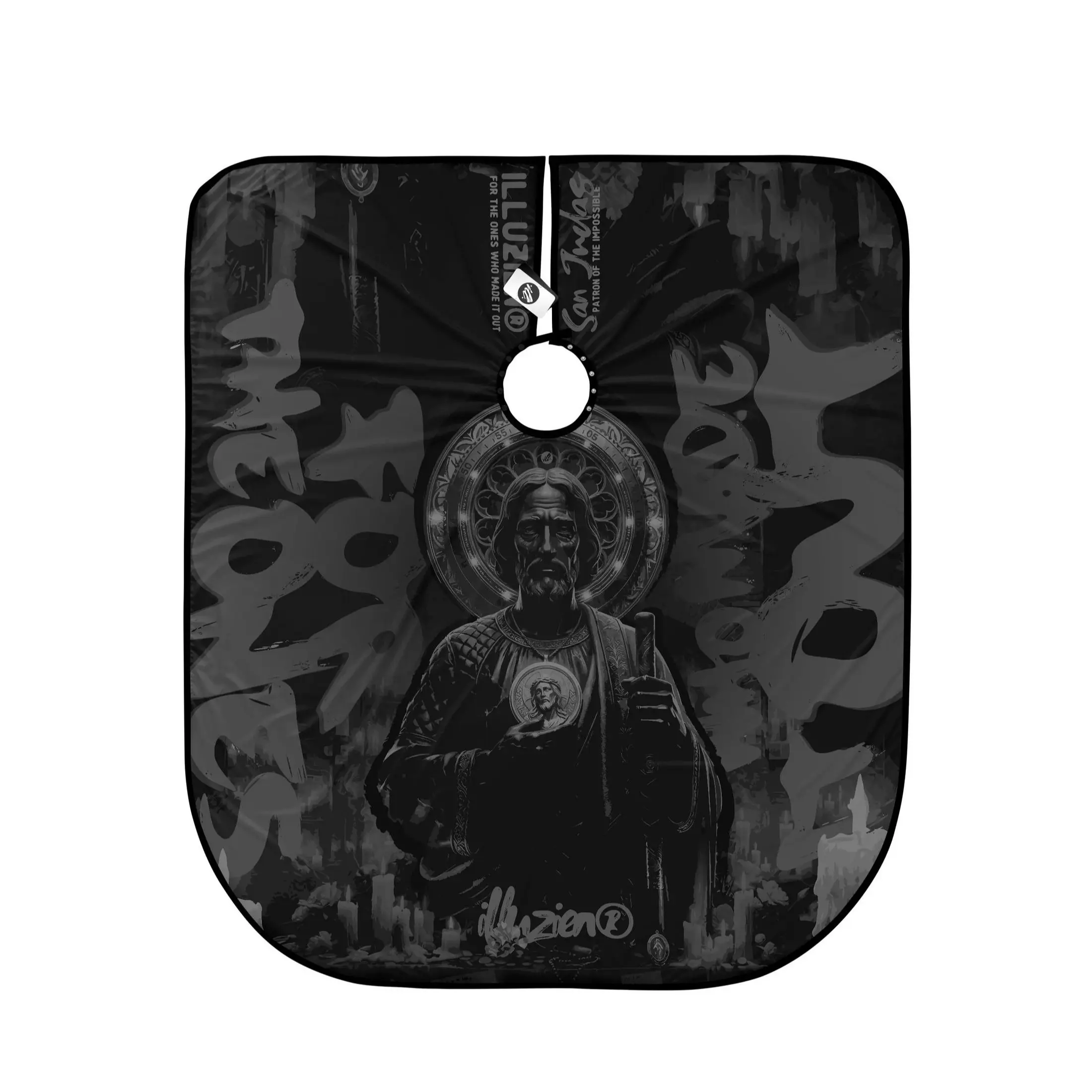 San Judas PRO Barber Cape | Saint Jude Hair Cutting Cape | Professional Salon Cape | Lightweight Hair Stylist Cape | Elastic or Snap Neck