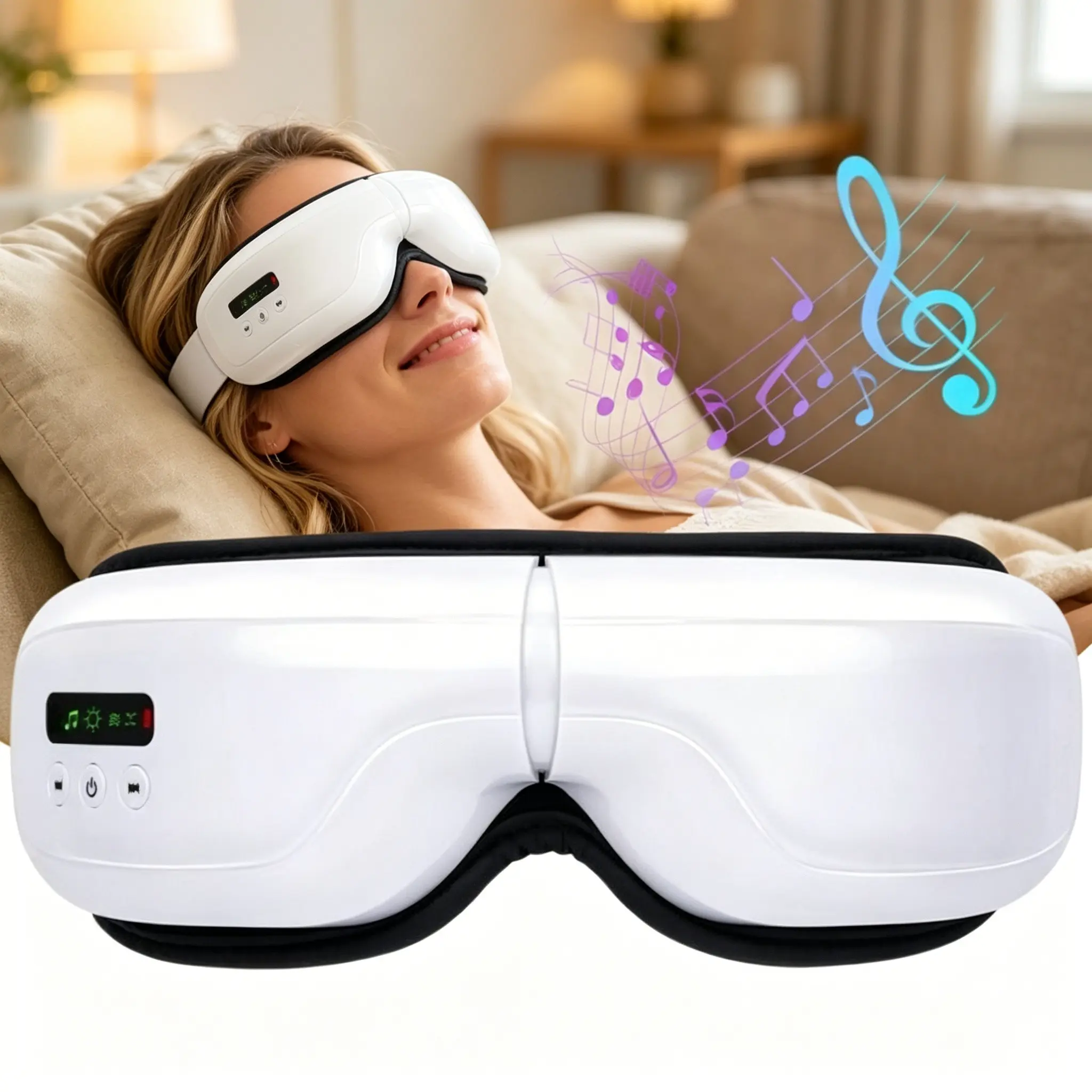 2026 Smart Relaxing Eye Massager with Heat Therapy, Bluetooth-compatible Music, Adjustable Compression, Rechargeable Eye Mask for Screen Users