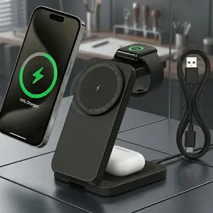 3-in-1 Wireless Charging Station Foldable Fast Magnetic Charger for iPhone 17/16/15/14/13/12 Series, AirPods 2/3/4/Pro & Apple Watch 3-10/SE/Ultra | Compact Desk Organizer, Travel-Friendly Space-Saving Charging Dock | Perfect Mother’s Day Gift for Mom