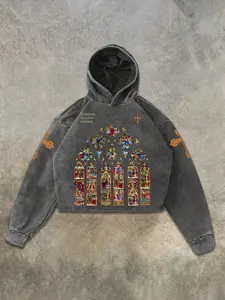 Men's Printed Hooded Short Sweatshirt, High Quality Pure Cotton Fabric, Trendy Summer Streetwear with Design Pattern