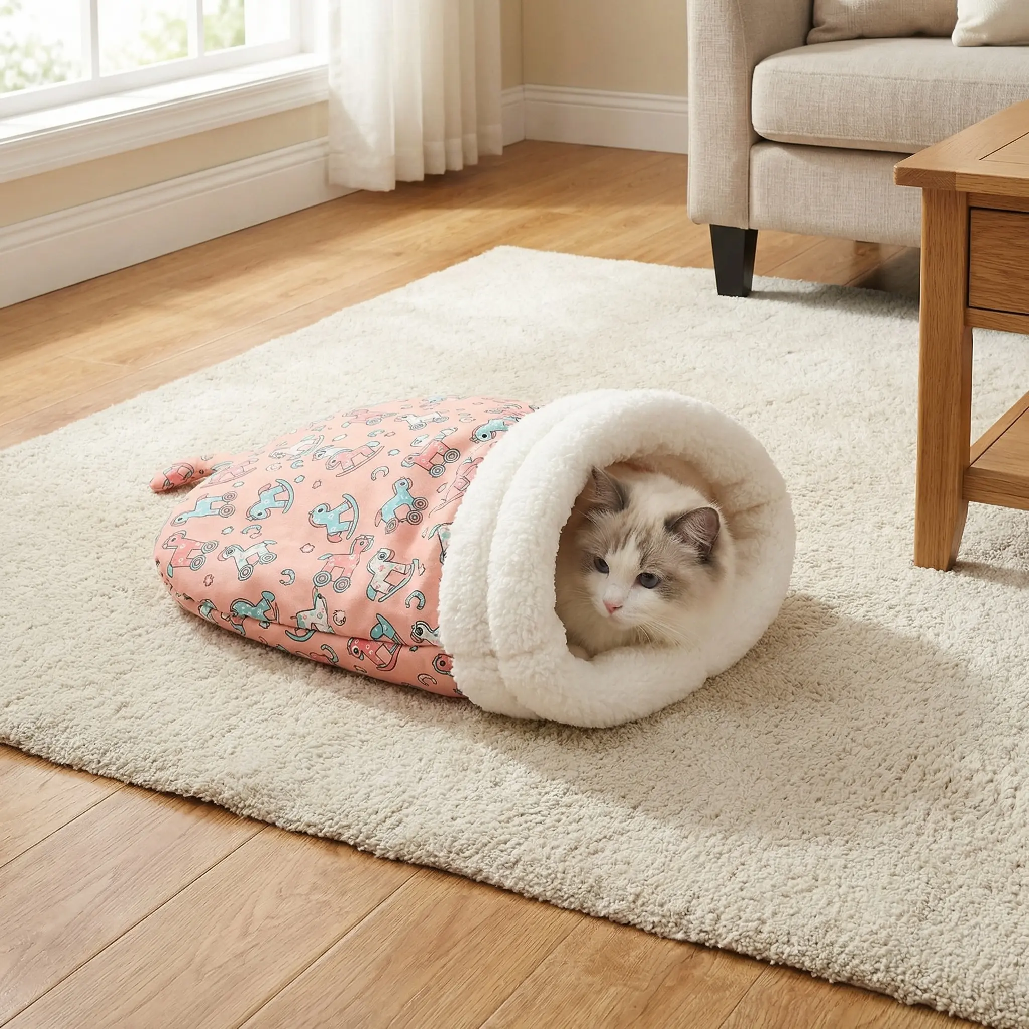 Cozy Half-Enclosed Cat Bed & Sleeping Bag - Perfect for Dogs and Cats - Deep Sleep Blanket for  Comfort