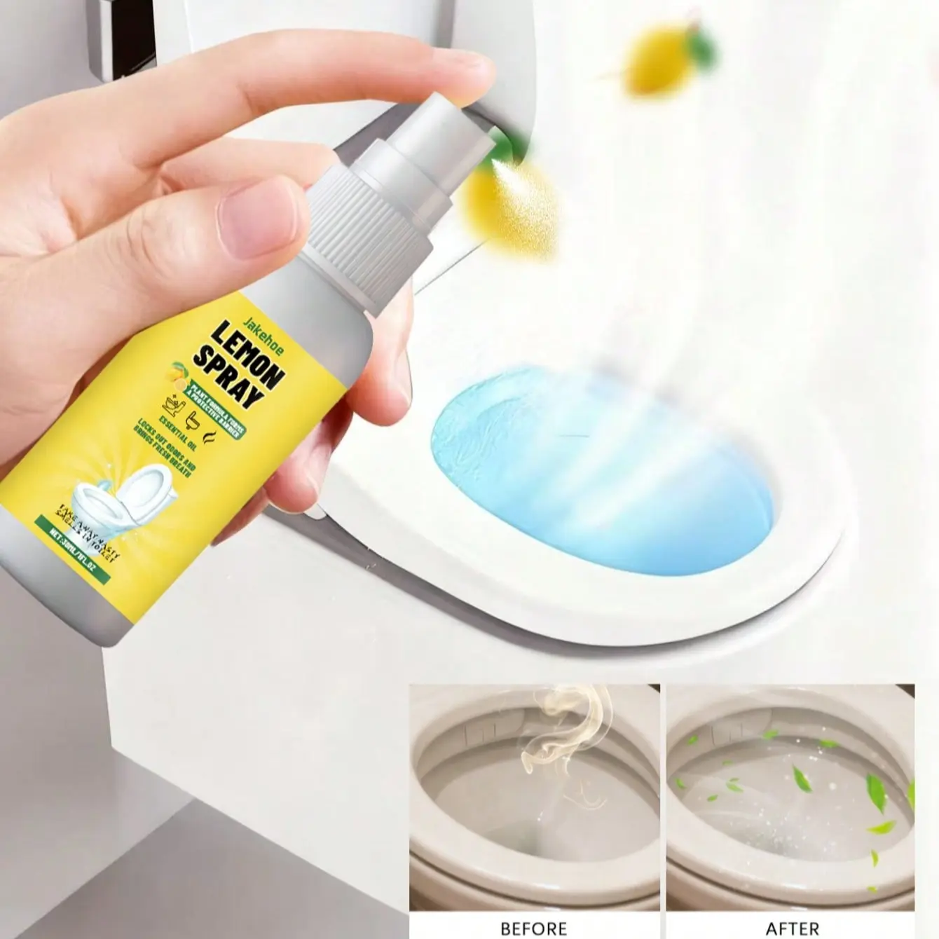 Lemon Scented Toilet Deodorizer Spray, Aromatic Citrusy Scent, Bathroom Air Freshener, Fragrance, Long-Lasting Odor Eliminator, Suitable for Bedroom, Kitchen, Sink, Floor, Pet Bed