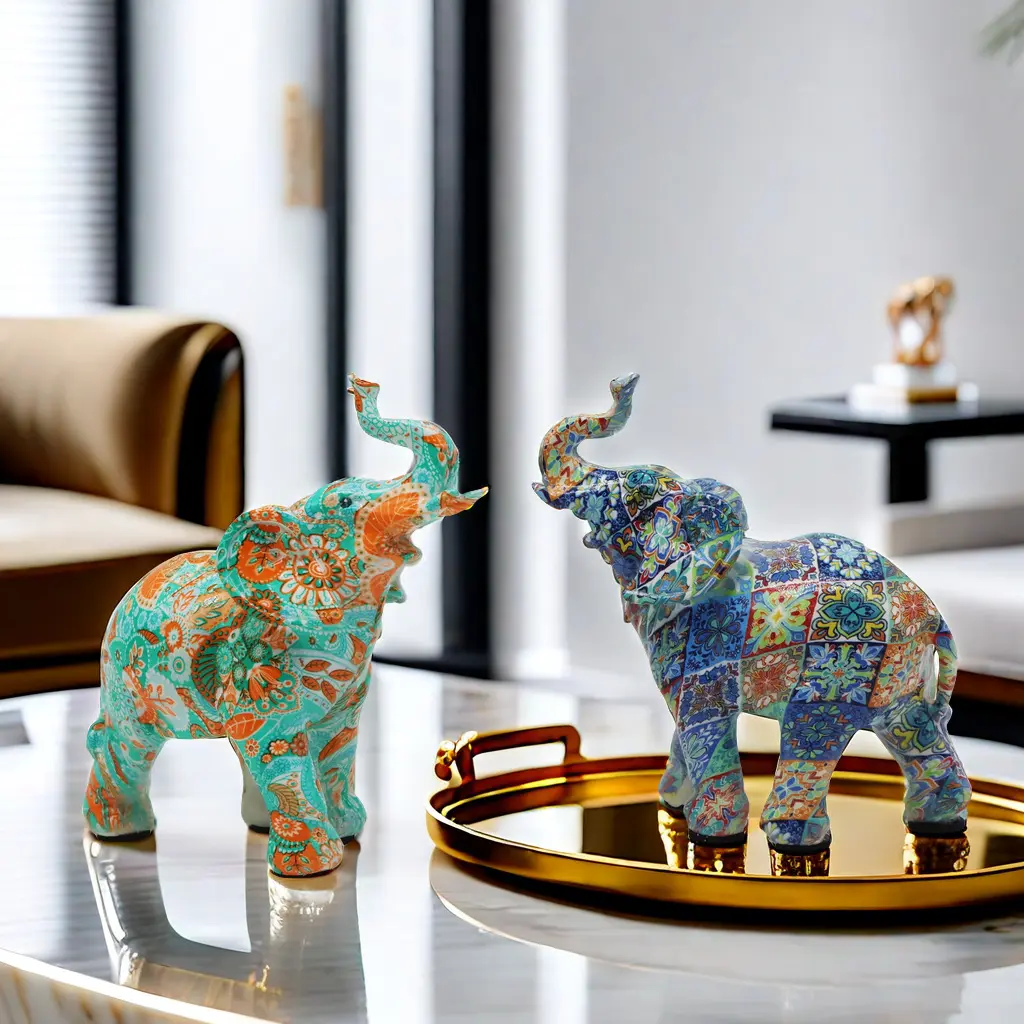 Colorful Mini Elephant Resin Craft Home Entry TV Cabinet Wine Rack Decorative Figurine, Small Ornament for Living Room Decoration, Animal Decorations, Decor Ornaments