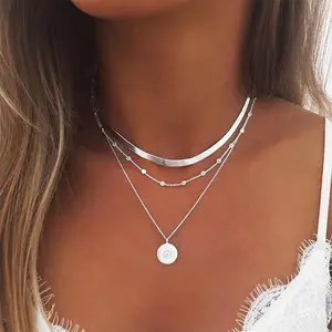 New 925 Sterling Silver Three-layer Necklace Charm Geometric Shape Women Pendant Necklace Birthday Gift Fine Jewelry