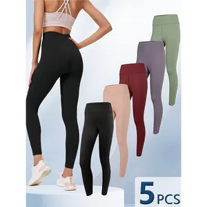 [5pcs Butt Lifting Yoga Pants] Trendy 5-pack high-waisted women’s yoga pants set—unbeatable value! Flattering butt-lifting fit, soft stretchy breathable medium-elastic fabric hugs curves perfectly. women's workout sets pilates bust j Gym Tights Clothes