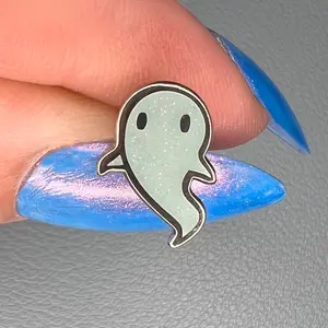 Glow-in-the-dark Mini Ghost Hard Enamel Pin | 0.5 inch Light Blue Filler Iridescent Glitter Glow Ghostie Pin