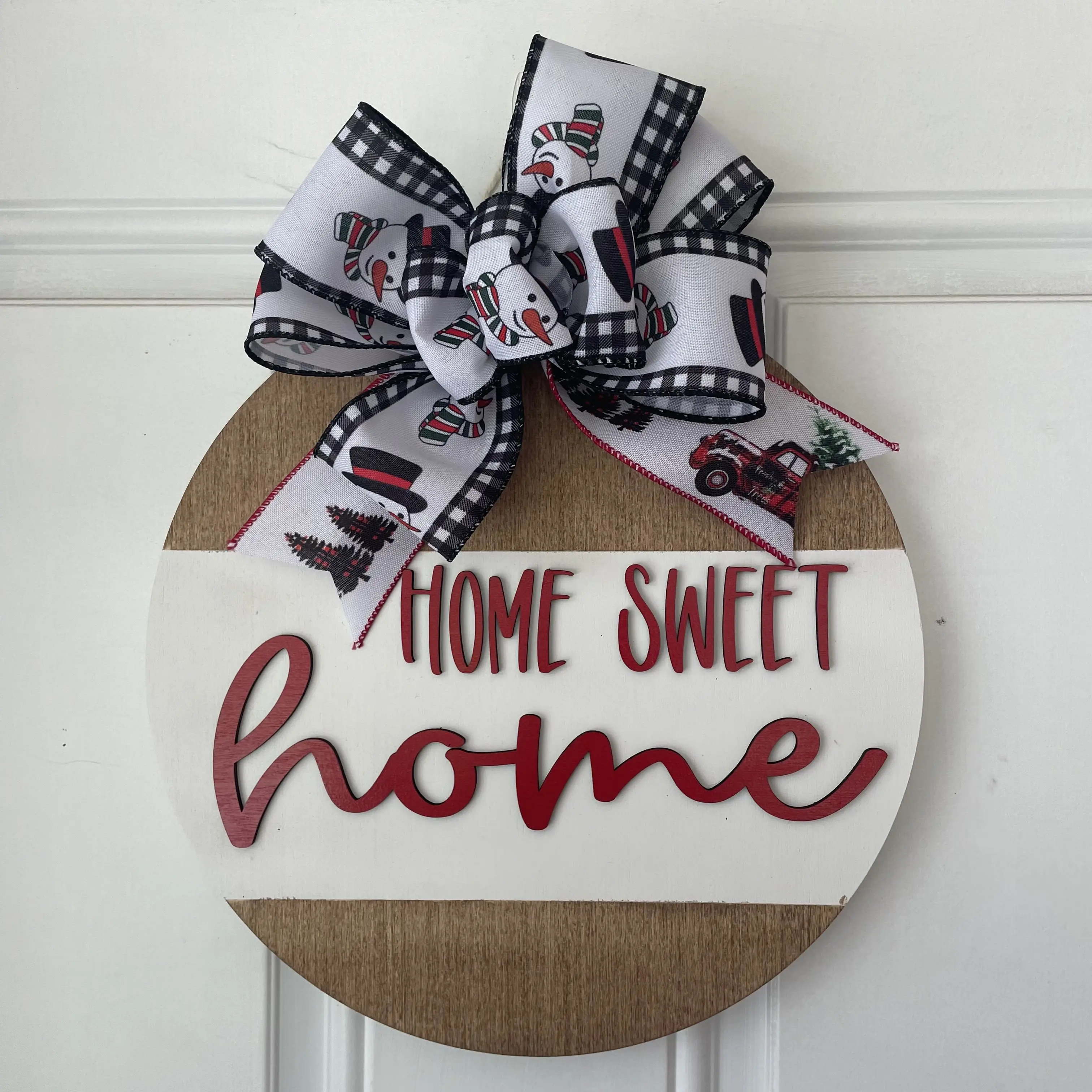 3D Door Hanger - Home Sweet Home with snowman ribbon