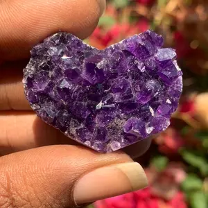 Natural Amethyst Crystal Heart Geode Carving