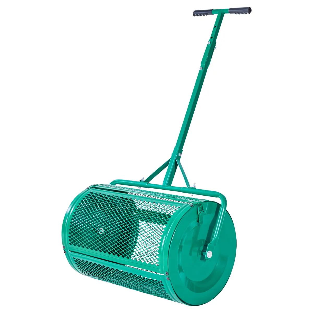 Heavy-Duty Peat Moss Spreader, 24 in Wide Powder-Coated Steel Garden Roller with Push/Tow Handle, 4-Height Adjustable Heights for Grass Seeding & On-Site Use