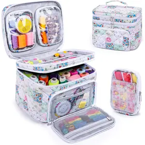 -Layer Sewing Organizer Bag with 2 Detachable Pouches, Large Quilted Sewing Basket for Supplies & Tools, Travel Sewing Kit Case, Gift for Mom(Bag ONLY)