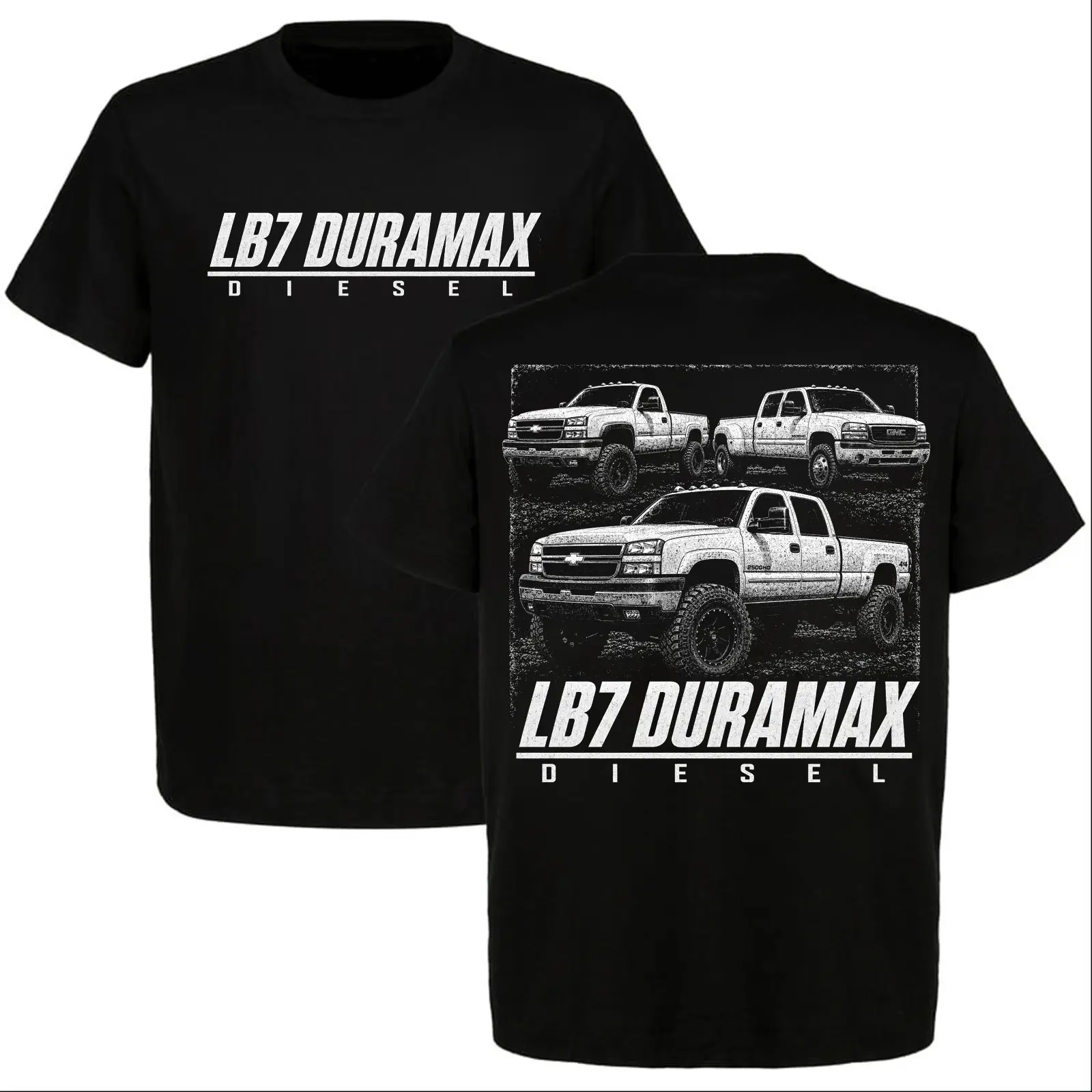 LB7 Duramax Diesel T-Shirt Front and Back Print - Chevy Silverado GMC Sierra 2500HD Truck Graphic Tee for Men