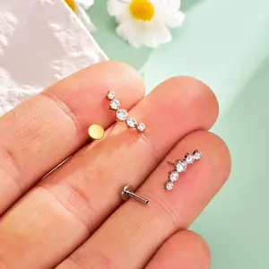 Oufer 16G Threadless Push Pin Flat Back Cartilage Stud Earring with Sparkling Rhinestones 316L Stainless Steel Hypoallergenic Fashionable Jewelry Gift